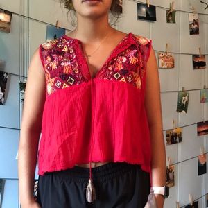 Red Embroidered free people top